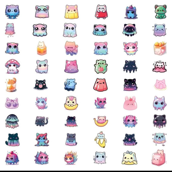 50 jelly cat kitten funny vinyl sticker multicolored bear cute women's girls acc - Picture 6 of 8